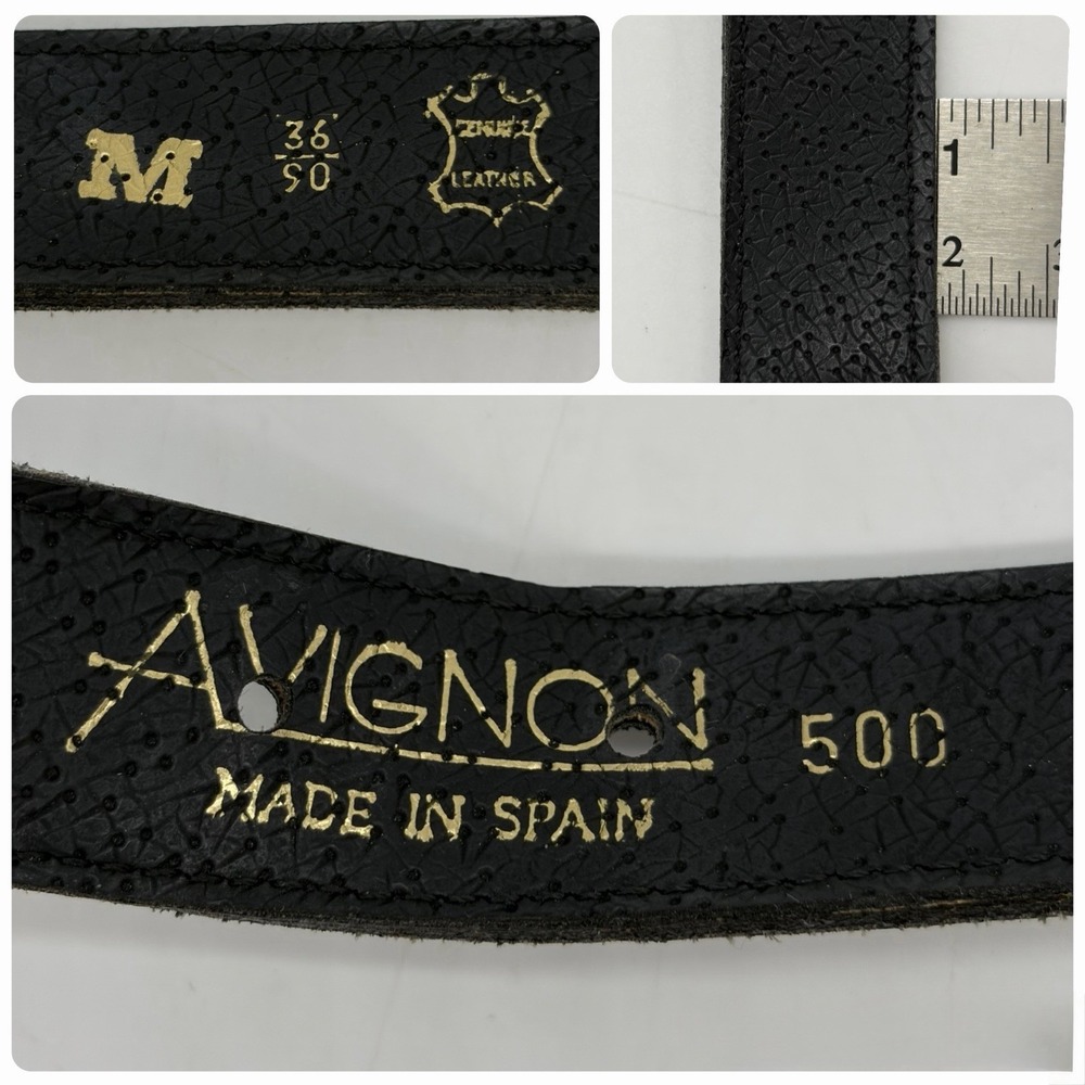 Vintage Avignon Womens M Belt Black Leather Silver & Gold Beading Boho Western - Picture 6 of 16